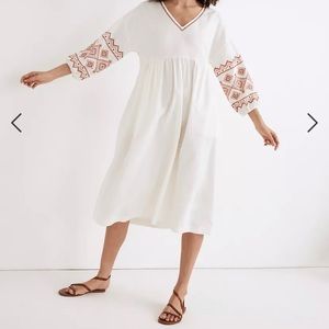 Madewell Embroidered Sleeve Popover Midi Dress - Ivory